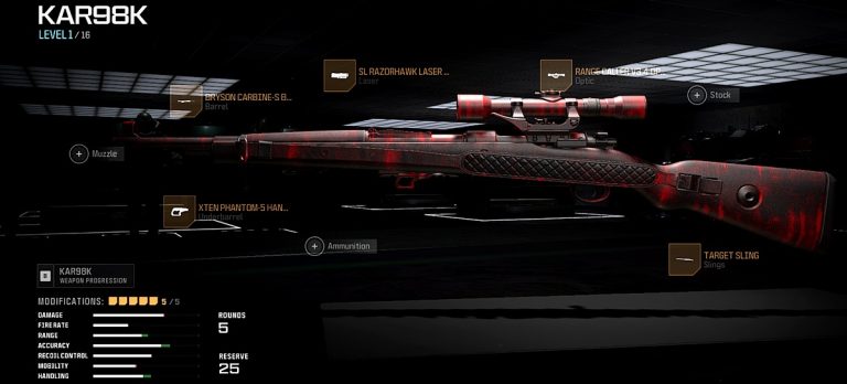 Modern Warfare 3 Multiplayer loadout featuring the newly released Kar98k Marksman Rifle.