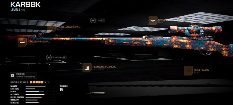 Warzone loadout featuring the newly released Kar98k Marksman Rifle.