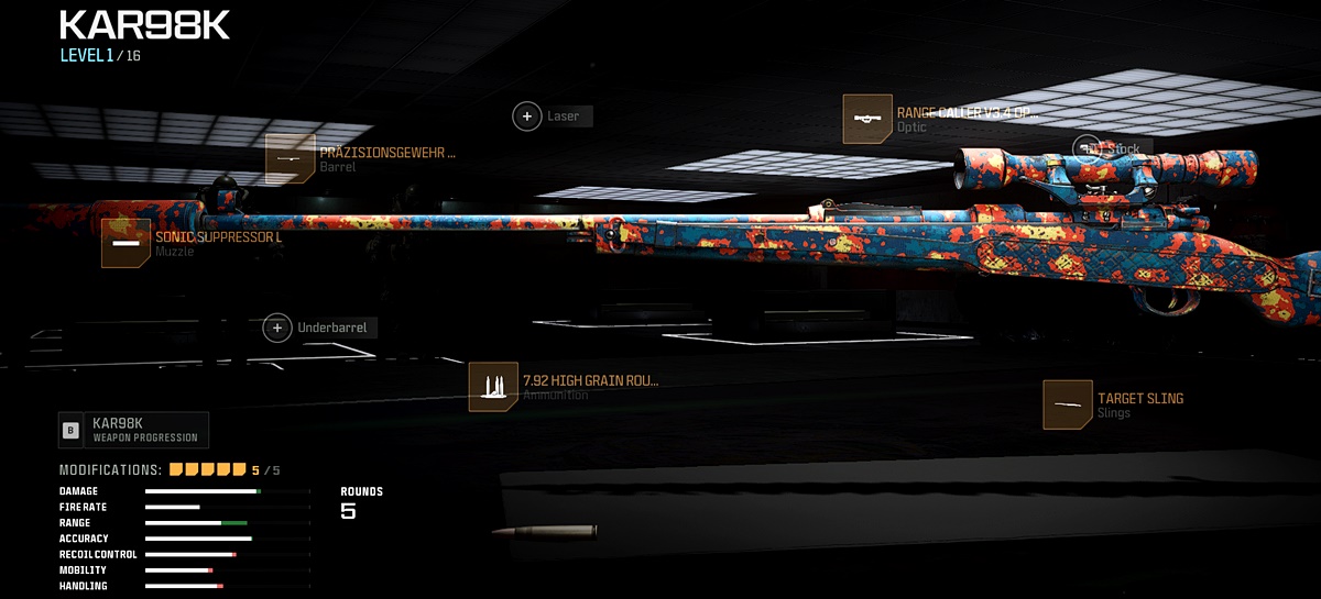 Warzone loadout featuring the newly released Kar98k Marksman Rifle.