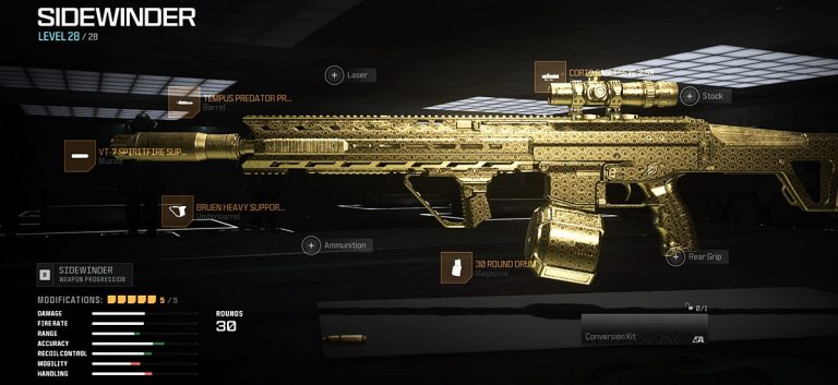 Warzone Season 3 Reloaded weapon loadout featuring the Sidewinder Battle Rifle.