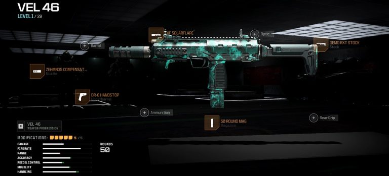 Warzone loadout featuring the VEL 46 Submachine Gun.