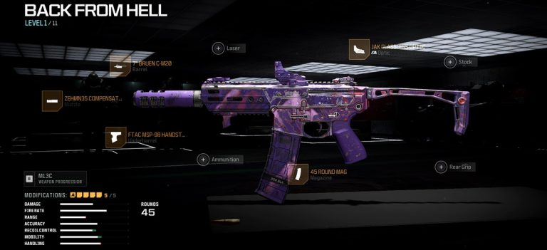 Call of Duty: Warzone in-game screenshot featuring M13C loadout equipped with the optimal attachments for the Assault Rifle.