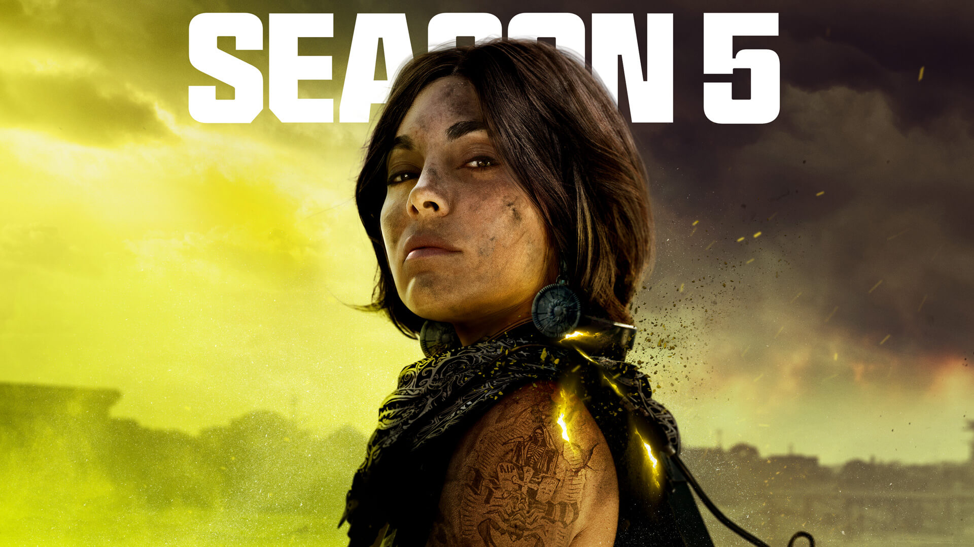 Call of Duty Season 5 Banner for Warzone and Modern Warfare 3 (MW3) shows a close up of a new female operator.