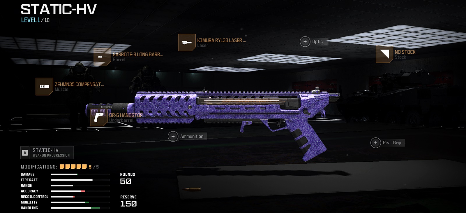 Call of Duty: Warzone screenshot outlines the optimal loadout and attachment setup for the new Static-HV Submachine Gun.